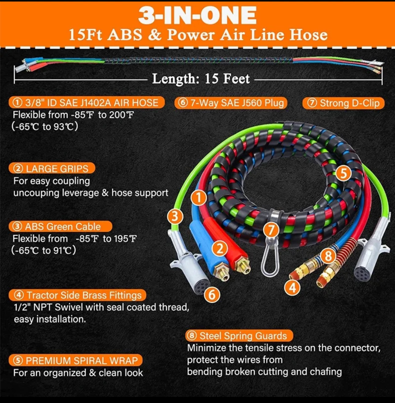 3 In 1 Air Hose & Electrical Lines for Semi Trucks